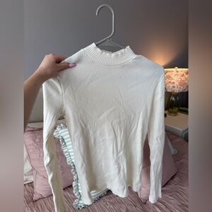 Uniqlo Ribbed Mock Neck Long Sleeve Top - Cream